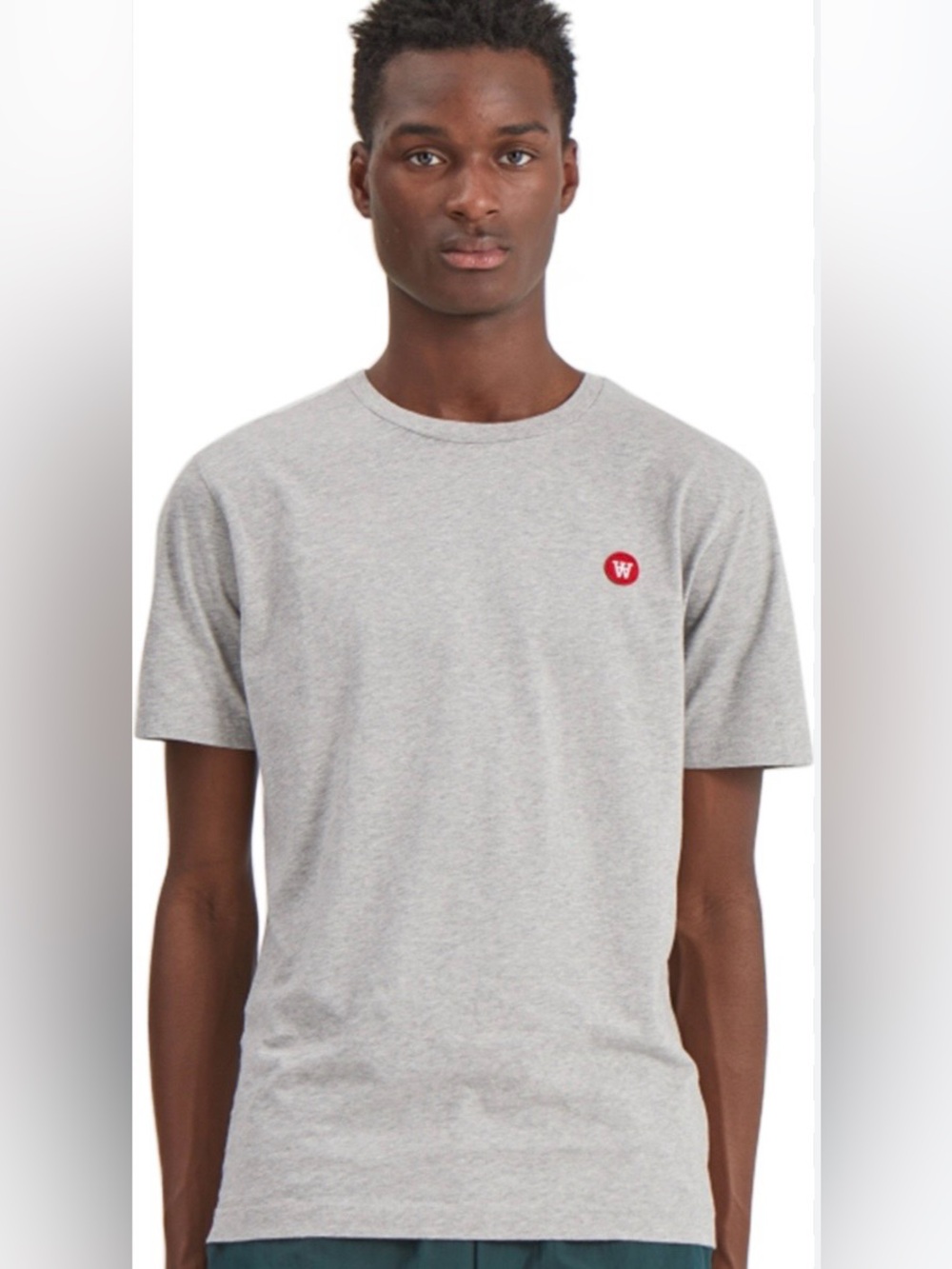 Wood Wood Light Grey “Ace”Crewneck T-Shirt with Red Logo, NWOT Size S